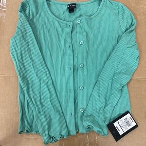 Art Class Teal Ribbed Button-Up Blouse